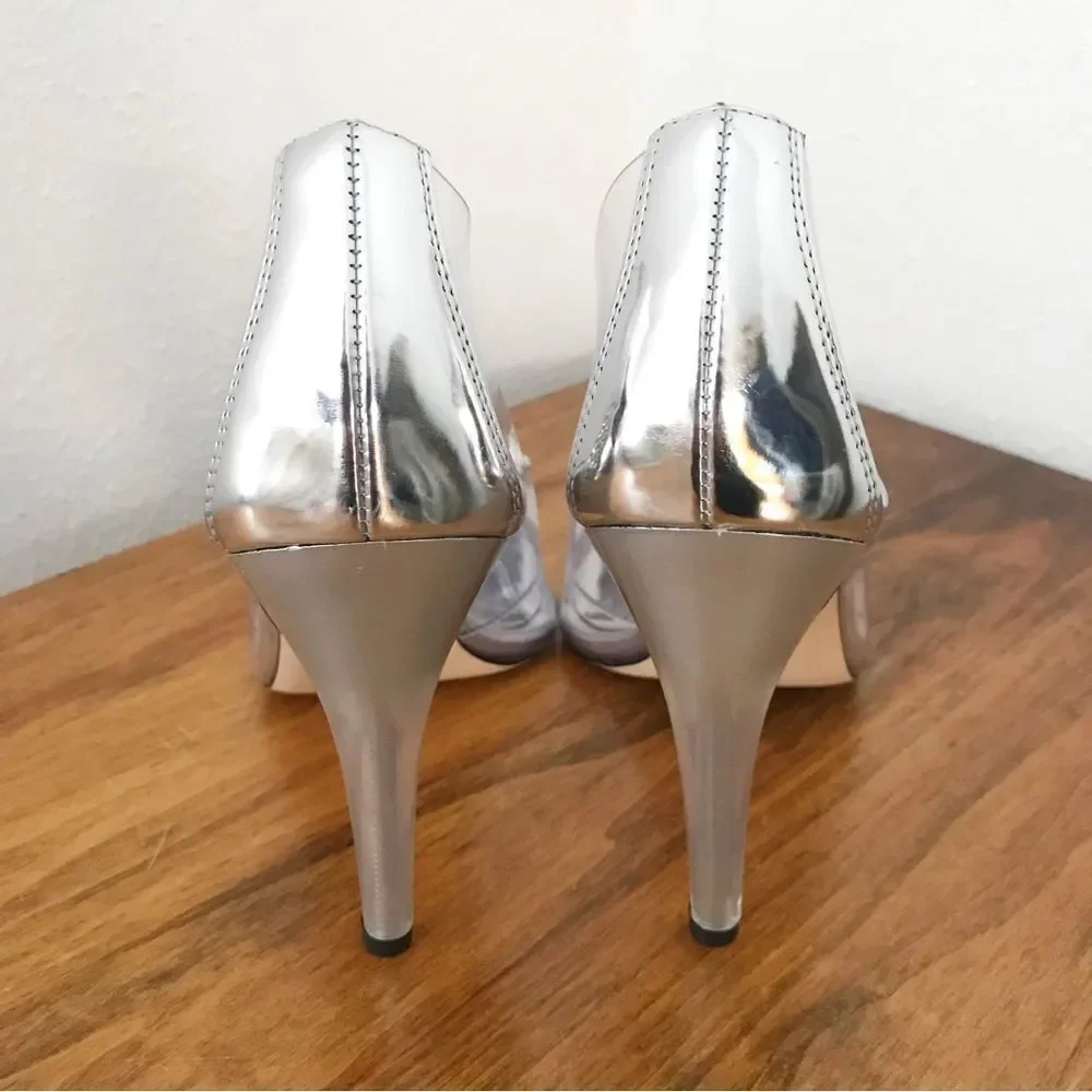 New GOOD AMERICAN CLEAR Silver Heels - Picture 5 of 13